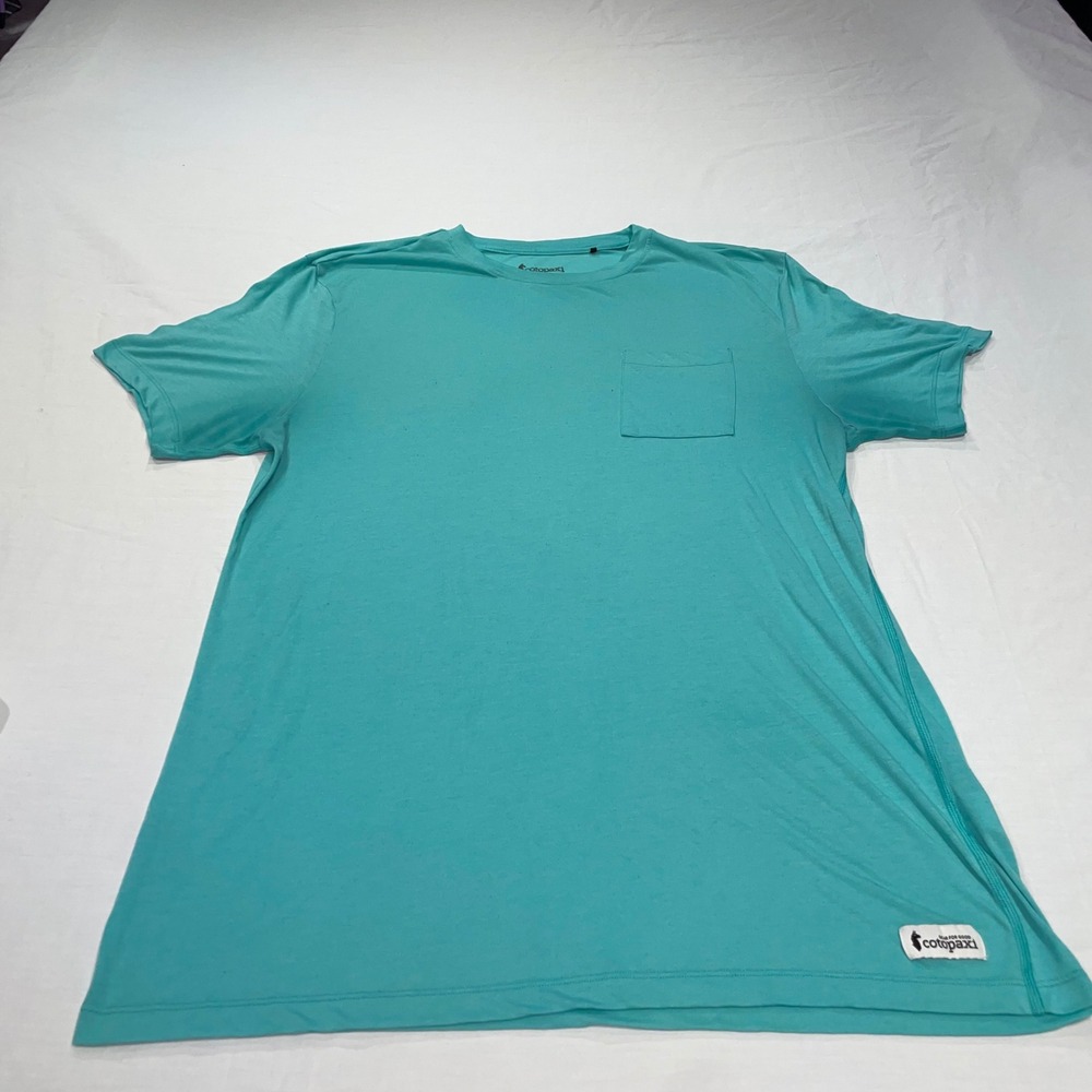 Cotopaxi Mens XL Teal Blue Recycled Polyester Tencel Pocket T-Shirt Short Sleeve
